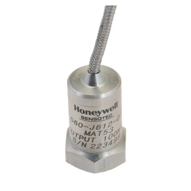 060-J612-01 Model MAT53 temperature and vibration accelerometer, 100 mVG, top cable exit, 16 ft stainless steel overbraided PTFE cable, useable frequency range 2 Hz to 10 KHz