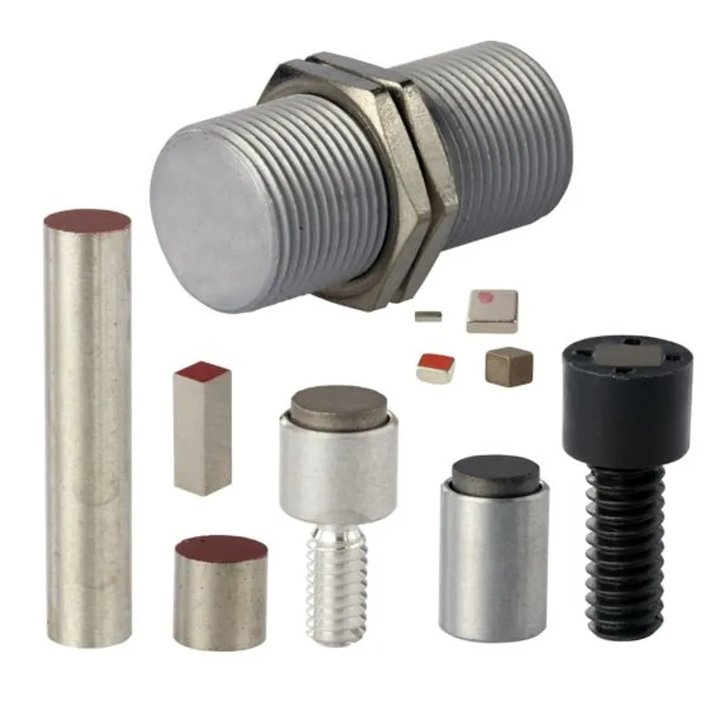102MG15-BP MG Series, Alnico VIII sintered cylindrical magnet, in internally threaded 4x40 metal bushing, 12,19 mm W x 7,87 mm Dia. [0.48 in W x 0.31 in Dia], bulk packaging of 100