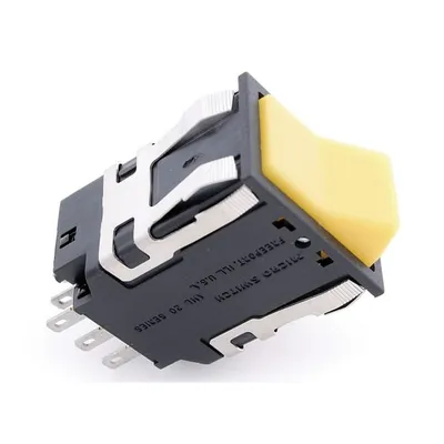 AML23EBA2CA05 AML23 Series Paddle Switch, DPDT, 3 position, Silver Contacts, 0.110 in x 0.020 in (Solder or Quick-Connect), Non-Lighted, Rectangle, Paddle, Snap-in Panel