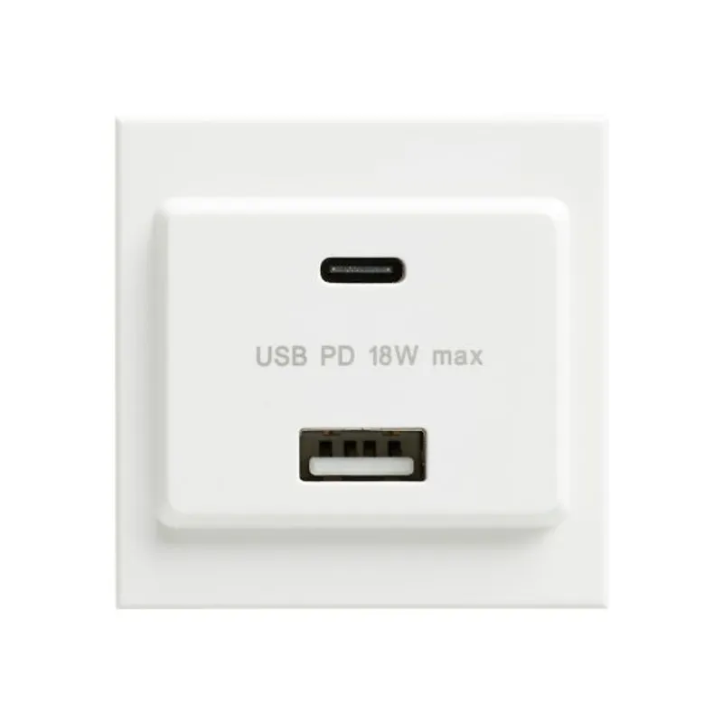 K5847BLK Logic Plus™ Euro Power Modules 18W Power Delivery (PD) Fast Charging USB Type A+C Charger