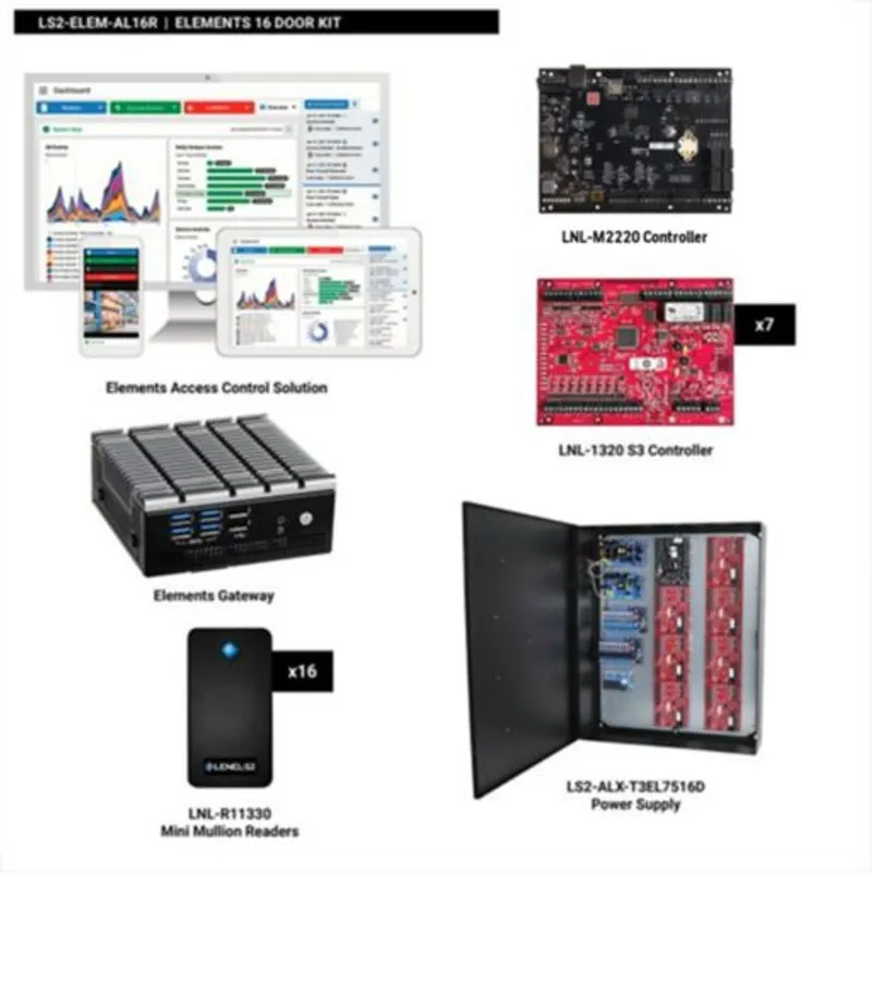 LS2-ELEM-AL16R Elements Kit including BlueDiamond Mini-Mullion Readers, Mercury Controllers, and Altronix Enclosure