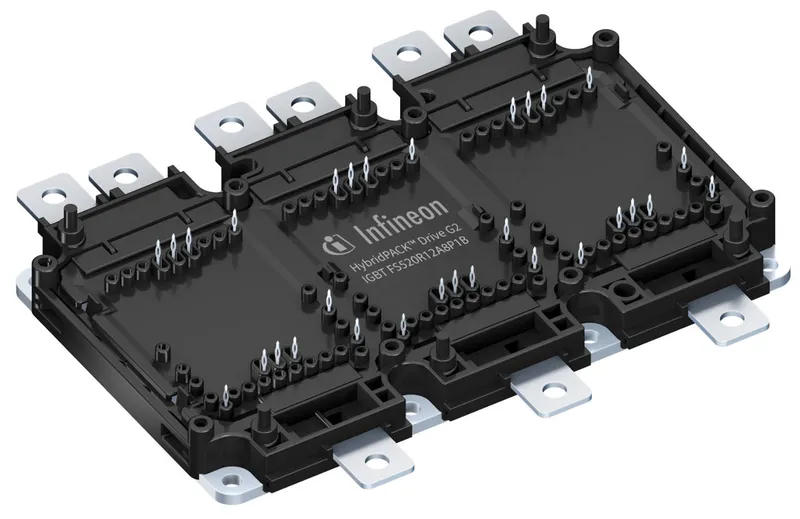 This HybridPACK™ Drive G2 module is a very compact six-pack power module (1200V/520A) with enhanced package optimized for hybrid and electric vehicles