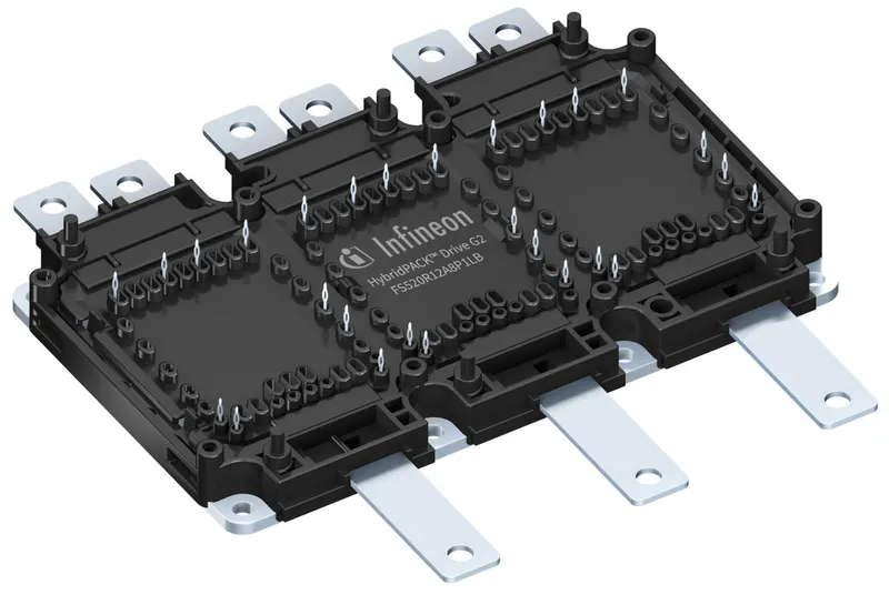 This HybridPACK™ Drive G2 module is a very compact six-pack power module (1200V/520A) with enhanced package optimized for hybrid and electric vehicles.