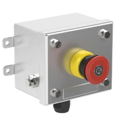 Pepperl Fuchs LRS1.B.JRMX.B.1 – Control Unit Ex e, Stainless Steel, Emergency Stop Button