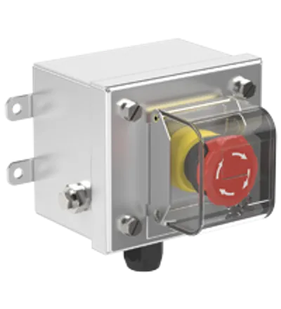 Pepperl Fuchs LRS1.B.E4MZAR.B.1 – Control Unit Ex e, Stainless Steel, Emergency Stop Button