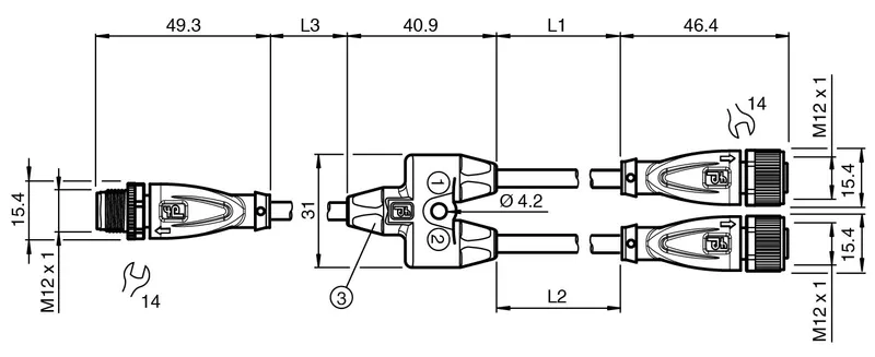 Pepperl Fuchs V1-G-1,5/0,5-PUR-U-TEE-1M-V1-G – Y connection cable — photo 3 of 4