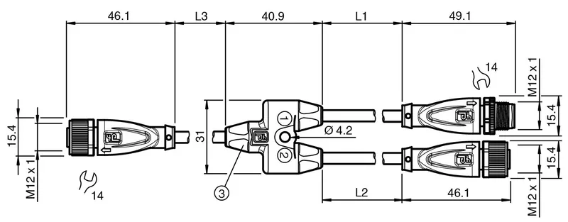 Pepperl Fuchs V1S/V1-YE0,15-PUR-A1-TEE-0,3-V1 – Y connection cable — photo 3 of 4