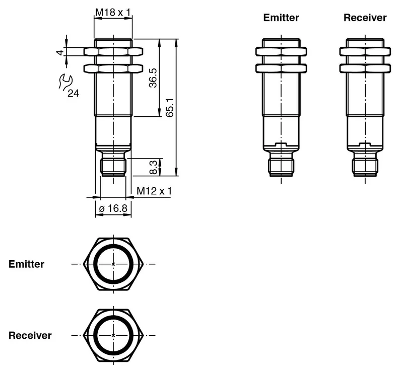 Thru-beam sensor (pair) OBE10M-18GM60-SE5-V1-IR-1C — photo 3 of 6