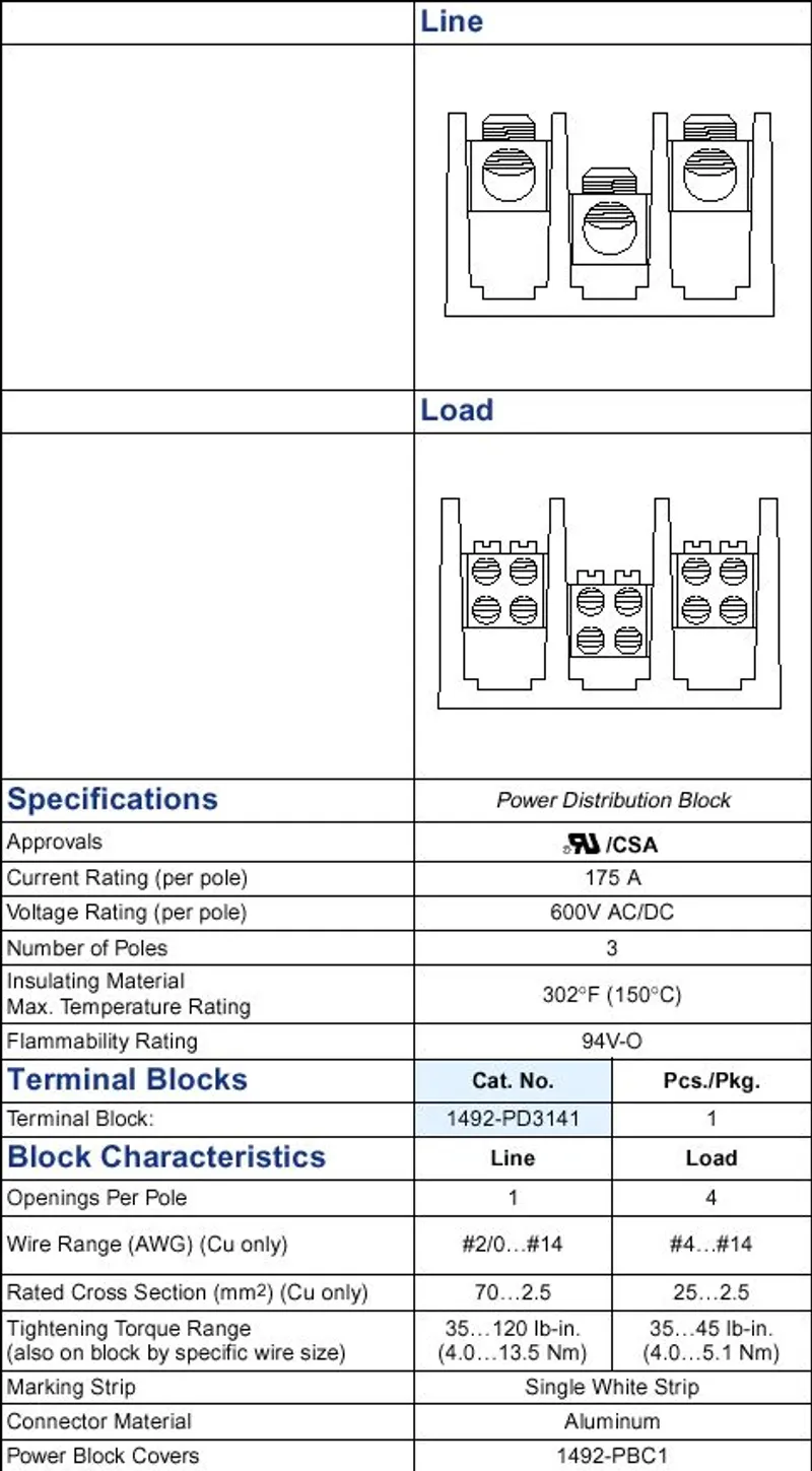 Rockwell Automation / Allen-Bradley 1492-PD3141 – 175 A Power Distribution Block — photo 3 of 3