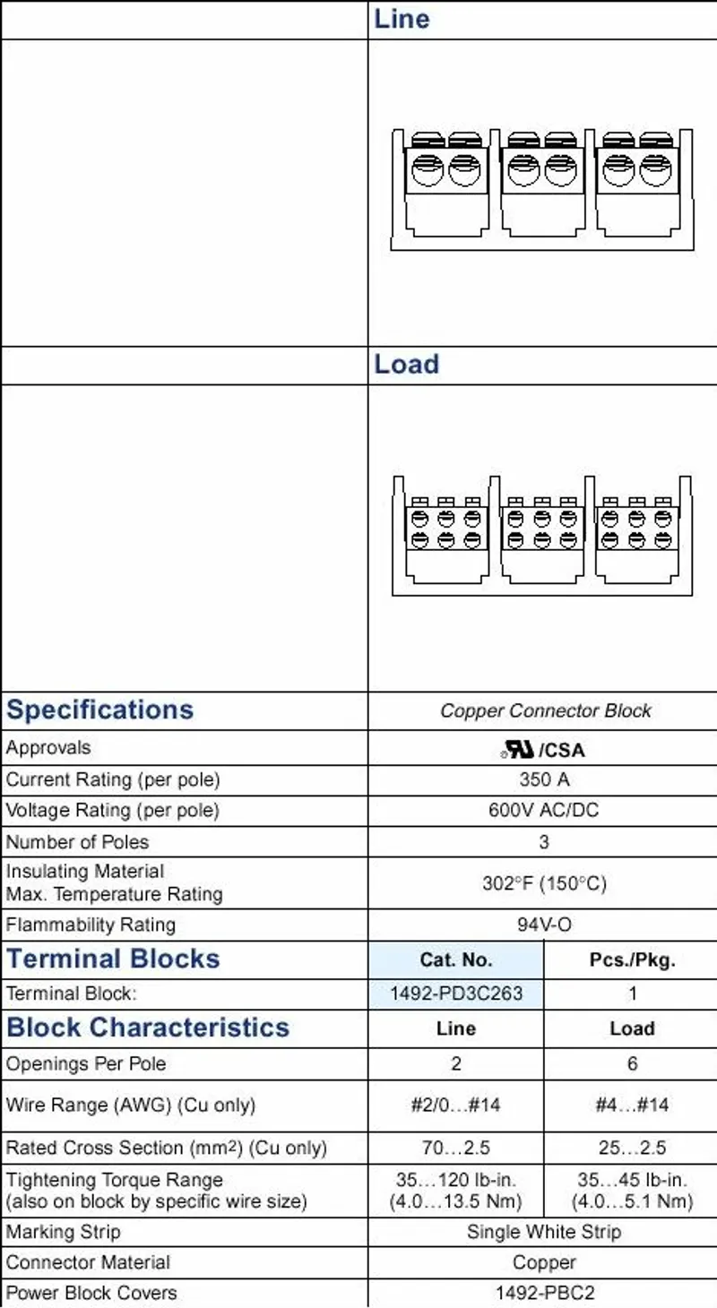 Rockwell Automation / Allen-Bradley 1492-PD3C263 – 350 A Power Distribution Block — photo 2 of 4