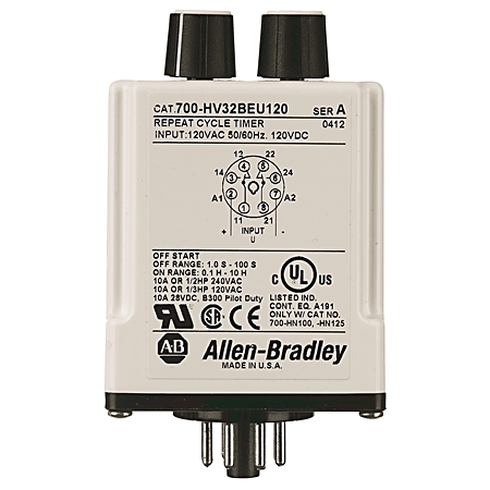 Rockwell Automation / Allen-Bradley 700-HV32ABU12 – 12V AC/DC Repeat Cycle Timing Relay