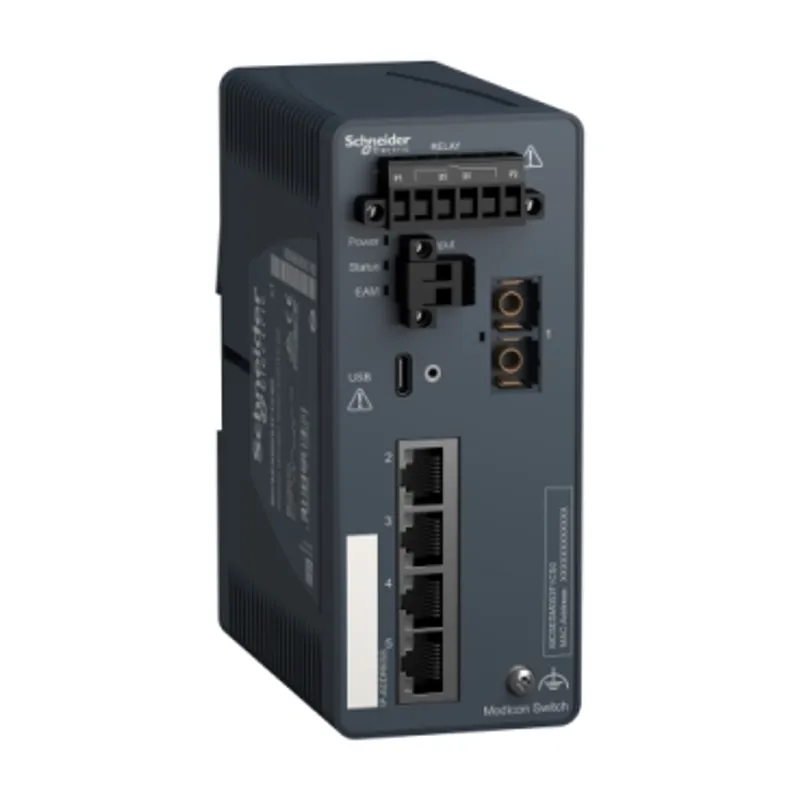 network switch, Modicon Networking, managed, 4 ports for copper with 1 port for fiber optic, singlemode — photo 1 of 7