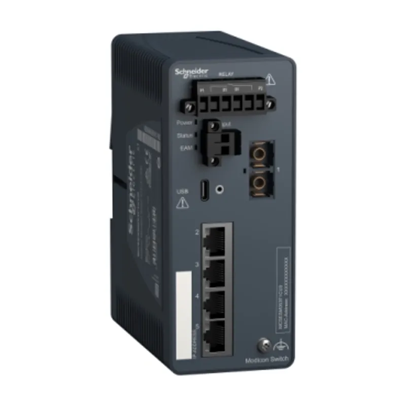 network switch, Modicon Networking, managed, 4 ports for copper with 1 port for fiber optic, multimode — photo 1 of 7