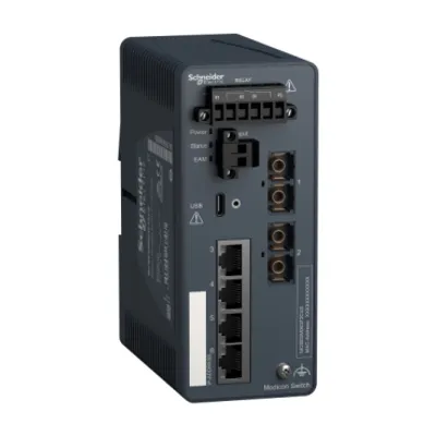network switch, Modicon Networking, managed, 4 ports for copper with 2 port for fiber optic, multimode