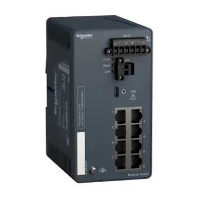network switch, Modicon Networking, managed, 8 ports for copper, harsh