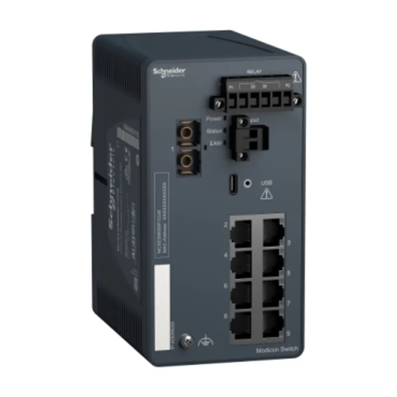 network switch, Modicon Networking, managed, 8 ports for copper with 1 port for fiber optic, multimode — photo 1 of 7