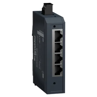 network switch, Modicon networking, standard unmanaged, 4 ports for copper with 1 port for multimode fiber optic