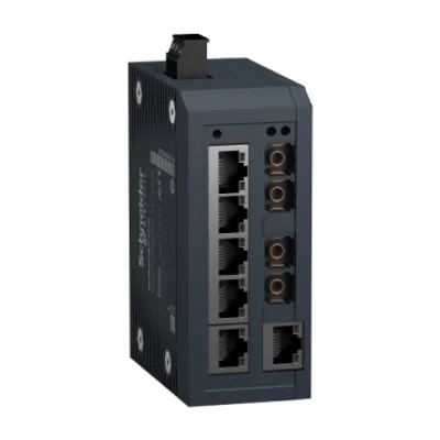 network switch, Modicon Networking, standard unmanaged, 6 ports for copper with 2 ports for multimode fiber optic