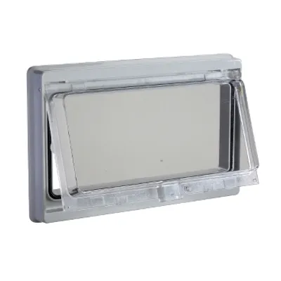 Plastic window with hinged transparent cover, L78xW180mm.