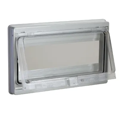 Modular front panel with sealed window. Opening 46 x180mm (10 modules).