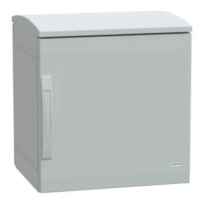 Floor standing polyester enclosure, PanelSeT PLA, plain door, ventilated canopy, 500x500x420mm, IP44, IK10