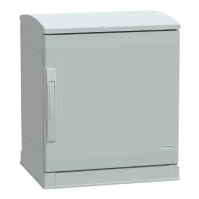 Floor standing polyester enclosure, PanelSeT PLA, open bottom, ventilated canopy, 500x500x420mm, IP44, IK10