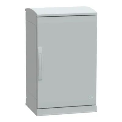Floor standing polyester enclosure, PanelSeT PLA, open bottom, ventilated canopy, 750x500x420mm, IP44, IK10