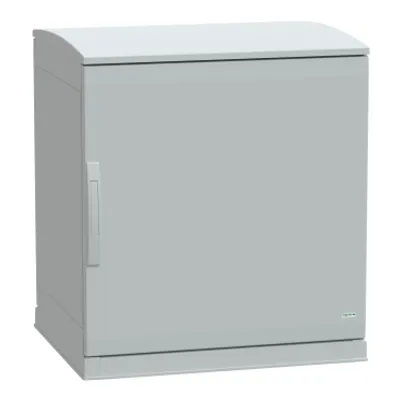 Floor standing polyester enclosure, PanelSeT PLA, open bottom, ventilated canopy, 750x750x620mm, IP44, IK10