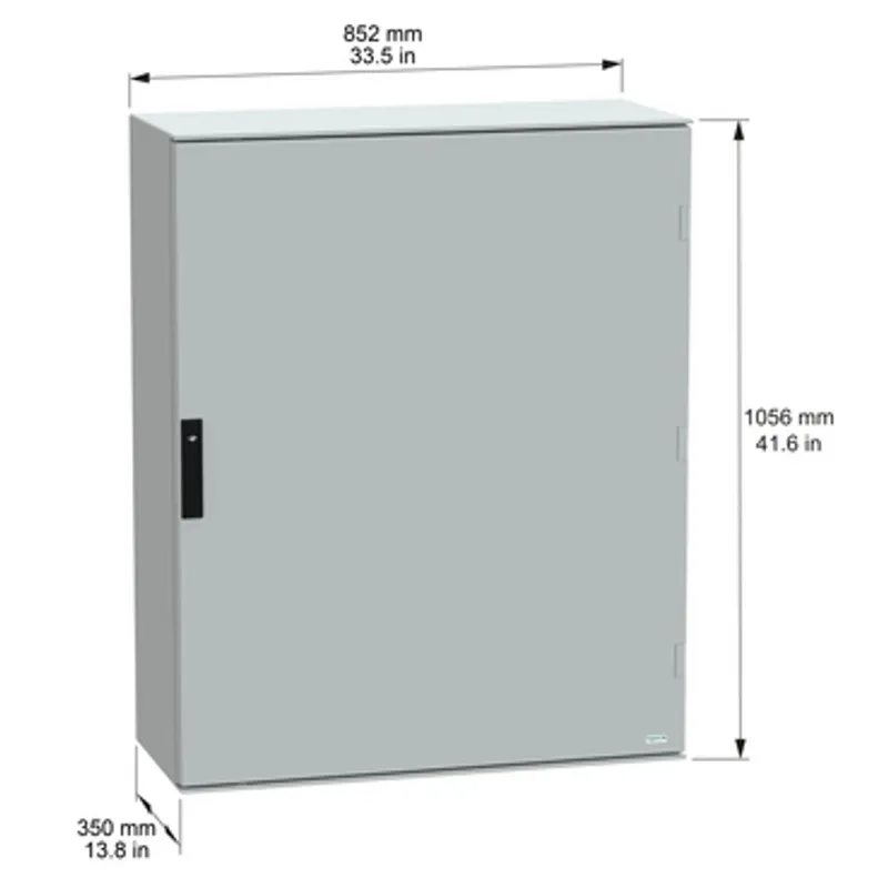 Wall mounted polyester enclosure, PanelSeT PLM, plain door, with bakelite plate, 1056x852x350mm, IP66, IK10, RAL 7035 — photo 2 of 7