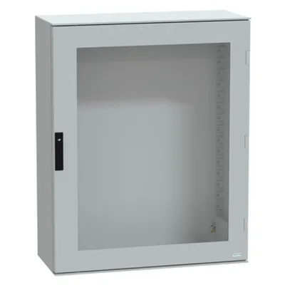 Wall mounted polyester enclosure, PanelSeT PLM, glazed door, 1056x852x350mm, IP66, IK08, RAL 7035