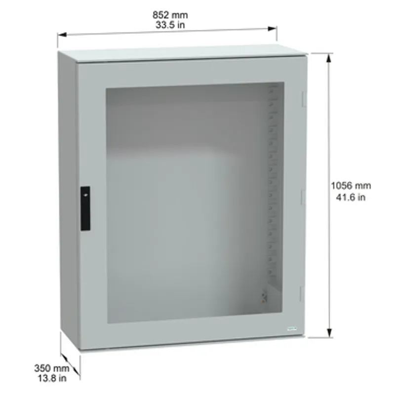 Wall mounted polyester enclosure, PanelSeT PLM, glazed door, 1056x852x350mm, IP66, IK08, RAL 7035 — photo 6 of 8