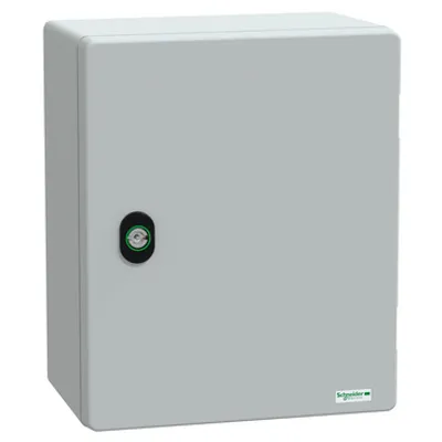 Wall mounted polyester enclosure, PanelSeT PLM, plain door, with bakelite plate, 308x255x160mm, IP66, IK10, RAL 7035
