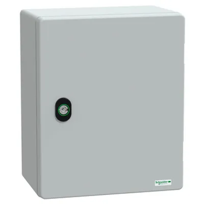 Wall mounted polyester enclosure, PanelSeT PLM, plain door, 308x255x160mm, IP66, IK10, RAL 7035