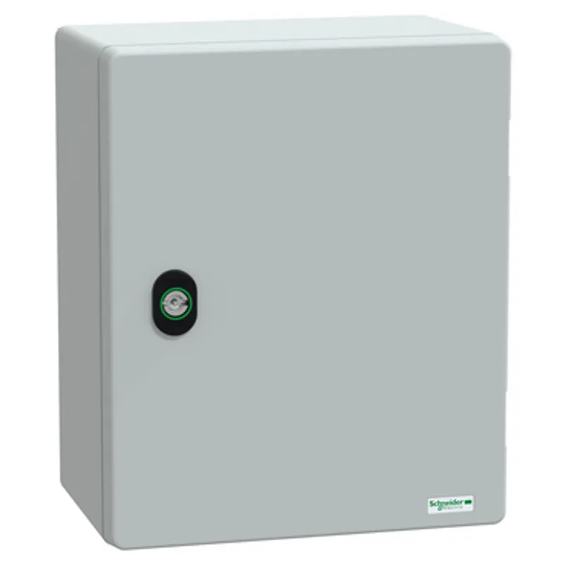 Wall mounted polyester enclosure, PanelSeT PLM, plain door, with metallic plate, 308x255x160mm, IP66, IK10, RAL 7035 — photo 1 of 4