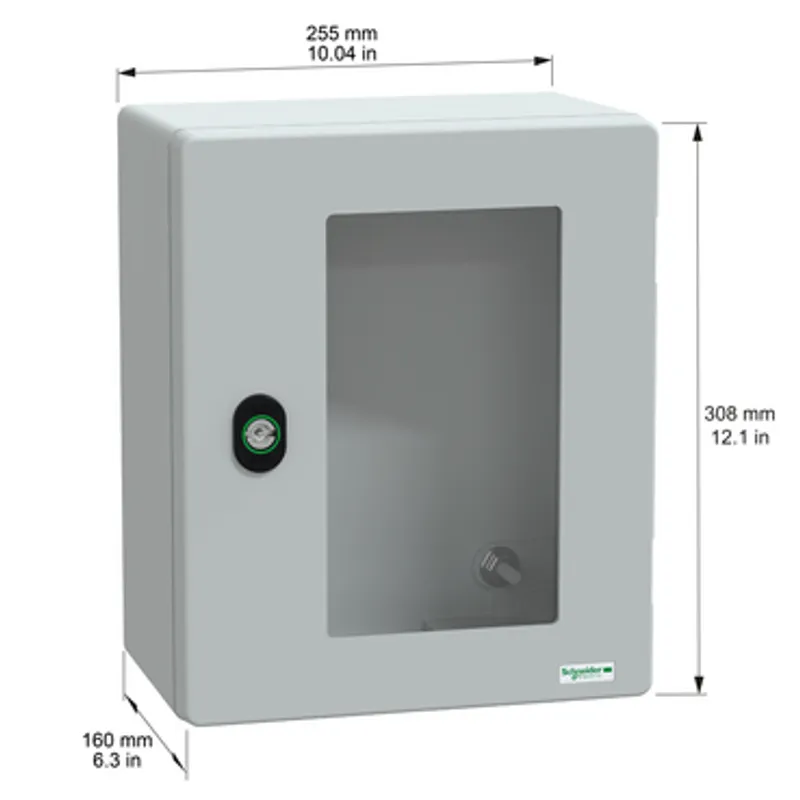 Wall mounted polyester enclosure, PanelSeT PLM, glazed door, 308x255x160mm, IP66, IK08, RAL 7035 — photo 2 of 5