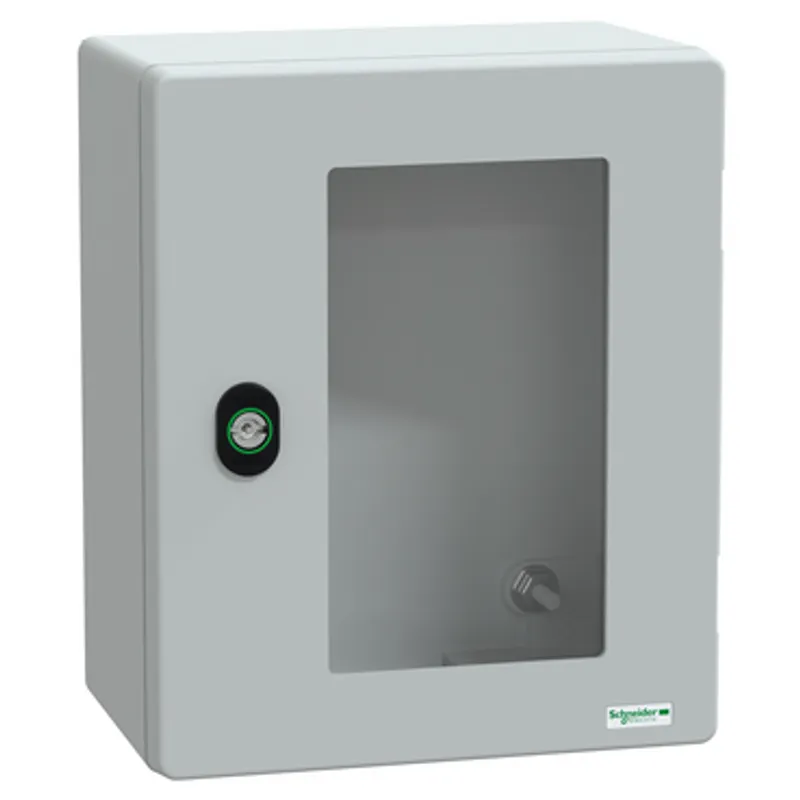 Wall mounted polyester enclosure, PanelSeT PLM, glazed door, 308x255x160mm, IP66, IK08, RAL 7035 — photo 1 of 5