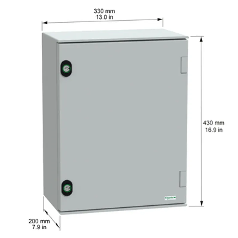 Wall mounted polyester enclosure, PanelSeT PLM, plain door, with bakelite plate, 430x330x200mm, IP66, IK10, RAL 7035 — photo 2 of 7