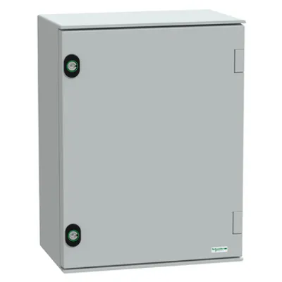 Wall mounted polyester enclosure, PanelSeT PLM, plain door, with bakelite plate, 430x330x200mm, IP66, IK10, RAL 7035