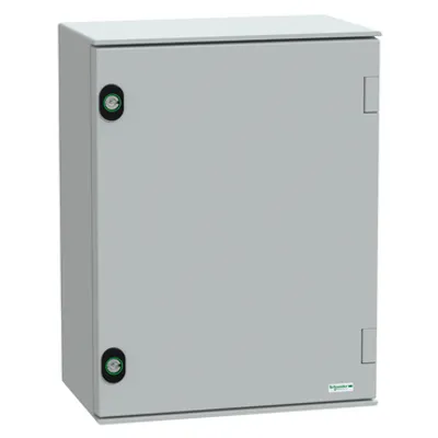 Wall mounted polyester enclosure, PanelSeT PLM, plain door, 430x330x200mm, IP66, IK10, RAL 7035