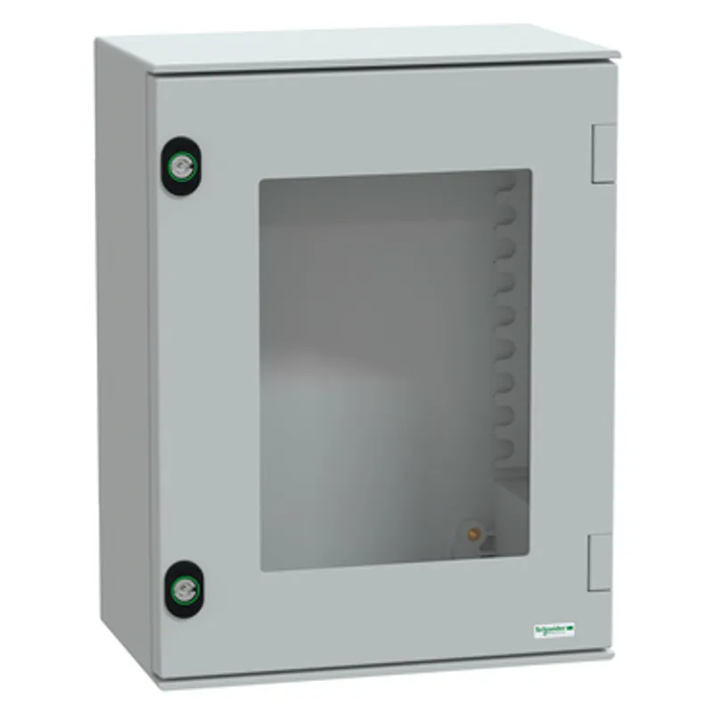Wall mounted polyester enclosure, PanelSeT PLM, glazed door, 430x330x200mm, IP66, IK08, RAL 7035 — photo 1 of 9