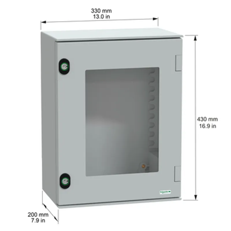 Wall mounted polyester enclosure, PanelSeT PLM, glazed door, 430x330x200mm, IP66, IK08, RAL 7035 — photo 2 of 9