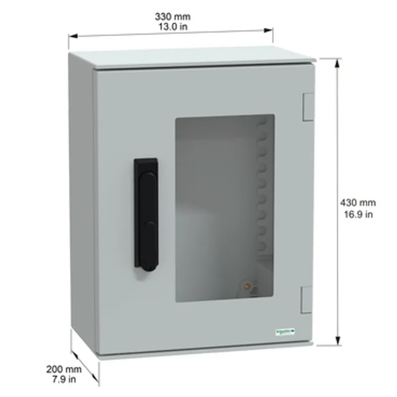 Wall mounted polyester enclosure, PanelSeT PLM, glazed door, with handle, 430x330x200mm, IP66, IK08, RAL 7035 — photo 2 of 5