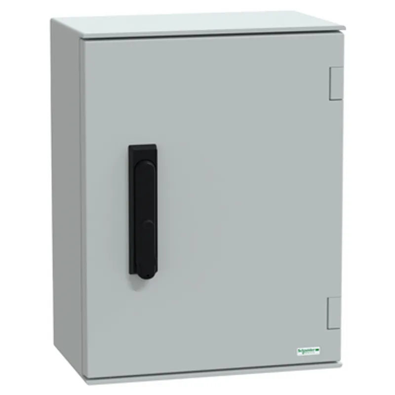 Wall mounted polyester enclosure, PanelSeT PLM, plain door, with handle, 430x330x200mm, IP66, IK10, RAL 7035 — photo 1 of 5