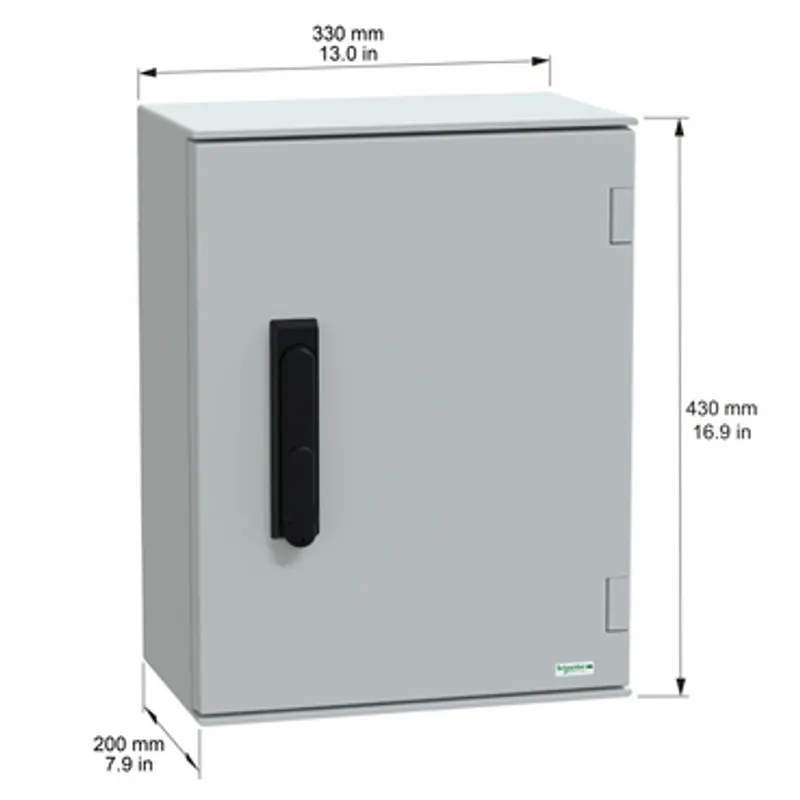 Wall mounted polyester enclosure, PanelSeT PLM, plain door, with handle, 430x330x200mm, IP66, IK10, RAL 7035 — photo 2 of 5