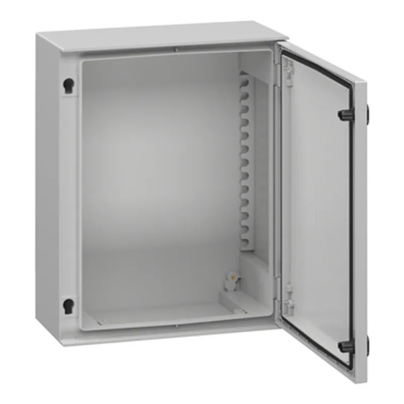 Wall mounted polyester enclosure, PanelSeT PLM, plain door, with bakelite plate, 530x430x200mm, IP66, IK10, RAL 7035 — photo 7 of 8