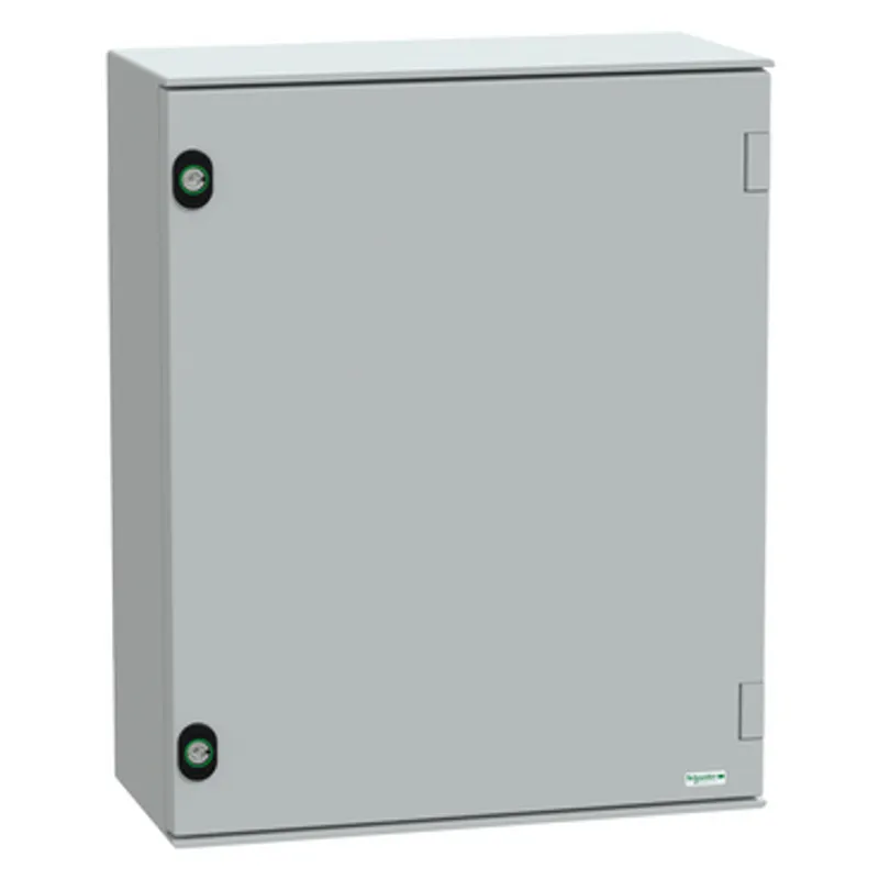 Wall mounted polyester enclosure, PanelSeT PLM, plain door, with bakelite plate, 530x430x200mm, IP66, IK10, RAL 7035 — photo 1 of 8
