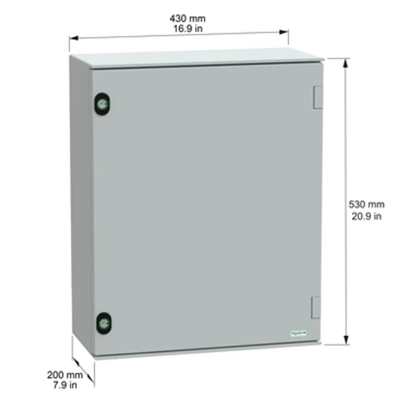 Wall mounted polyester enclosure, PanelSeT PLM, plain door, with metallic plate, 530x430x200mm, IP66, IK10, RAL 7035 — photo 2 of 8