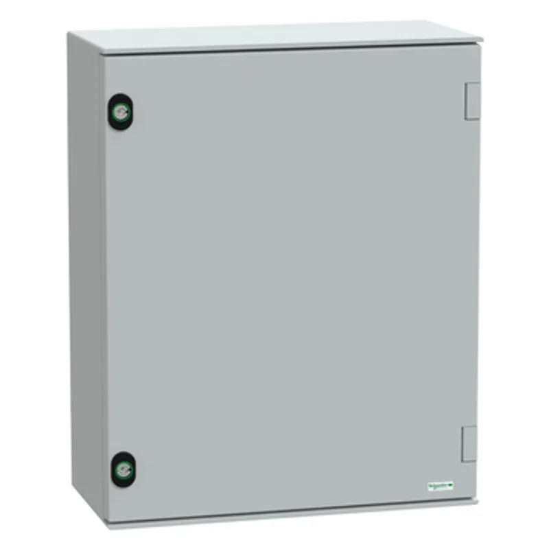 Wall mounted polyester enclosure, PanelSeT PLM, plain door, with metallic plate, 530x430x200mm, IP66, IK10, RAL 7035 — photo 1 of 8