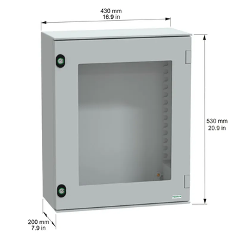Wall mounted polyester enclosure, PanelSeT PLM, glazed door, 530x430x200mm, IP66, IK08, RAL 7035 — photo 2 of 10