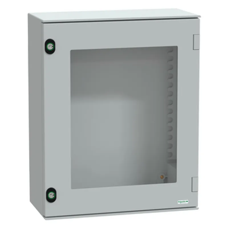 Wall mounted polyester enclosure, PanelSeT PLM, glazed door, 530x430x200mm, IP66, IK08, RAL 7035 — photo 1 of 10